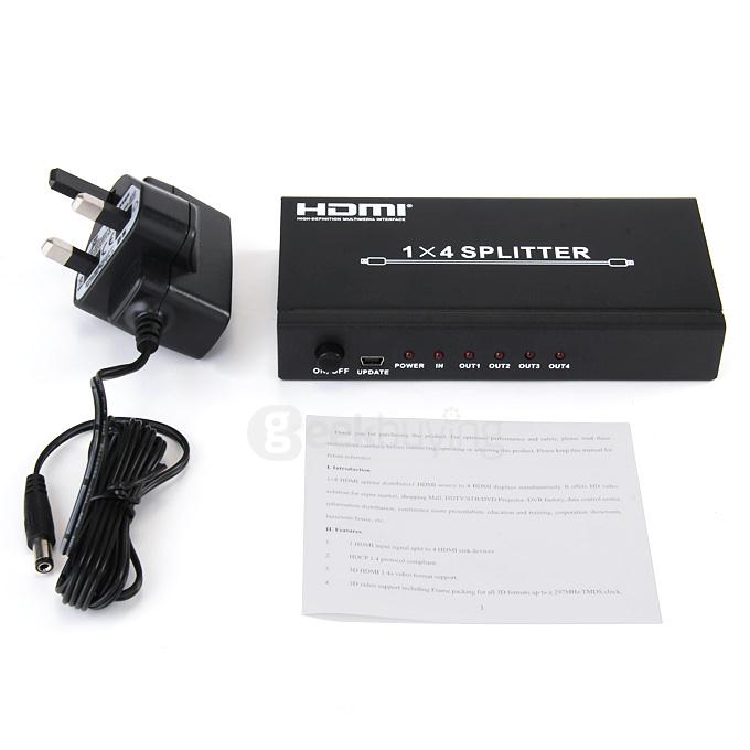 HDV-814 3D UHD 4K*2K HD 1080P 4 Ports HDMI 1.3 Splitter 1x4 HDMI Switcher Video Audio Converter Adapter - Black