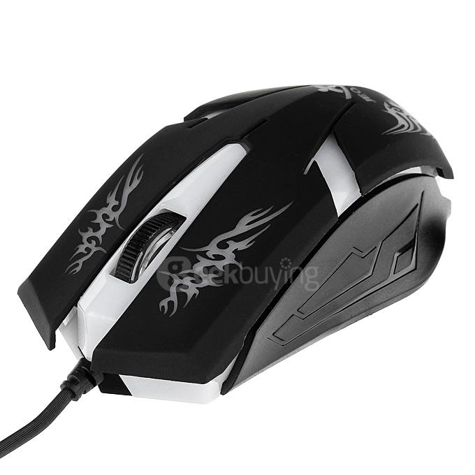 JEQANG JM-063 Professional Wired Opitcal Gaming Mouse 800/1200/1600DPI with Colorful LED Breathing Lights - Black+White