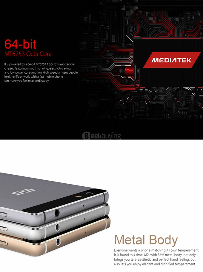 Elephone M2 5.5inch FHD 4G FDD-LTE Android 5.1 3GB 32GB Smartphone 64bit MTK6753 Octa Core 13.0MP Camera - Black