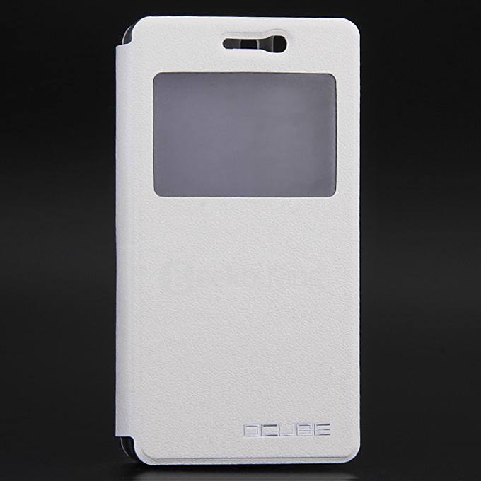 OCUBE Window View Style Protective Hard Cover Flip Stand Leather Cover with Hard Case for DOOGEE X5 / X5 Pro Smartphone - White