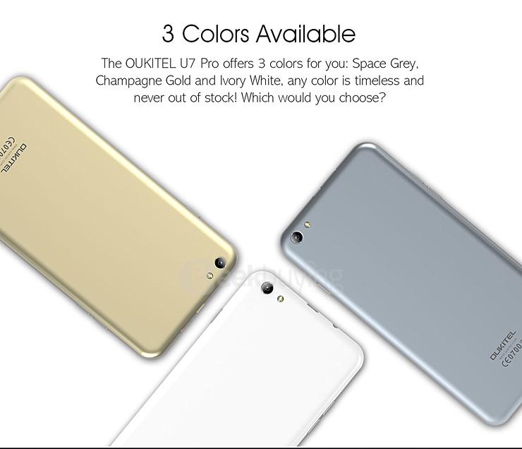 Oukitel U7 Pro 5.5inch IPS HD Android 5.1 1GB RAM 8GB ROM Smartphone MT6580 Quad Core 1.3GHz 13.0MP 3G GPS - White