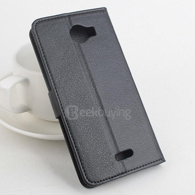 LingMao Protective Hard Cover Flip Stand Leather Case with Card Slots for KAZAM TROOPER X5.0 - Black