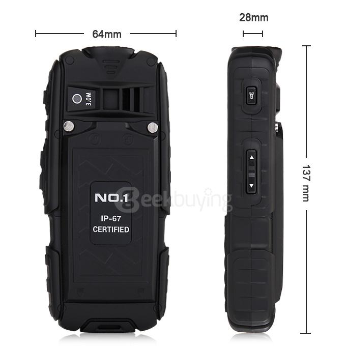 NO.1 A9 4800mAh Battery IP67 Waterproof Phone Dustproof Shockproof Flashlight FM Dual SIM Cards GSM Cell Phone - Black