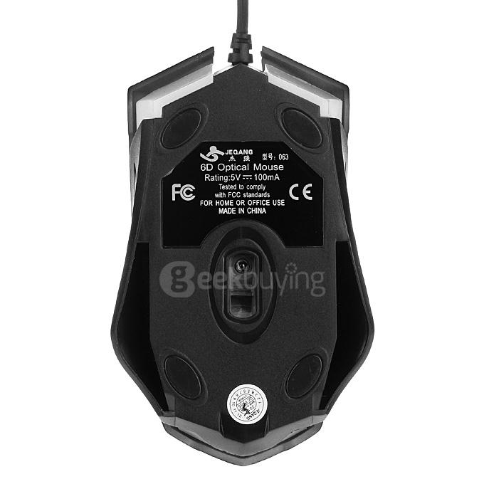 JEQANG JM-063 Professional Wired Opitcal Gaming Mouse 800/1200/1600DPI with Colorful LED Breathing Lights - Black+White