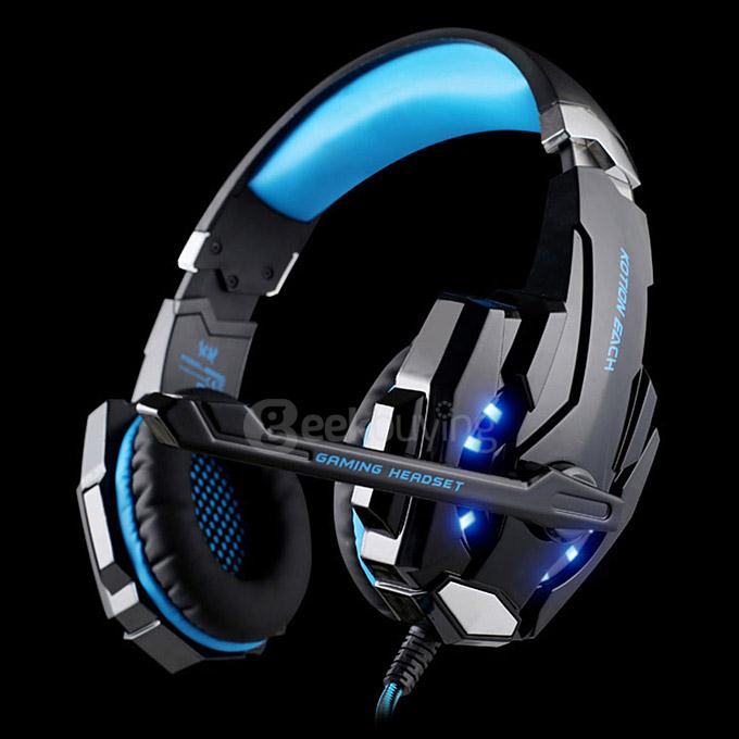 EACH G9000 3.5mm Glaring LED Light Gaming Headset w/ Mic for Laptop Phones PS4 - Blue + Black
