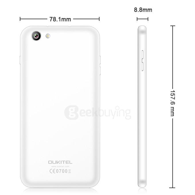 Oukitel U7 Pro 5.5inch IPS HD Android 5.1 1GB RAM 8GB ROM Smartphone MT6580 Quad Core 1.3GHz 13.0MP 3G GPS - White