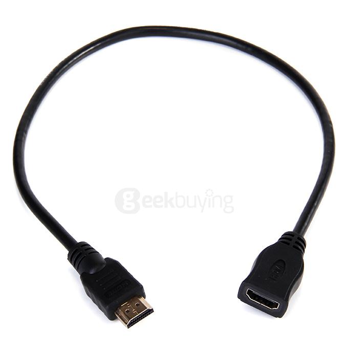 HDMI 1.4b Male to HDMI Female Converter Adapter 0.5M Cable Gold-plated Connectors HD 1080P - Black