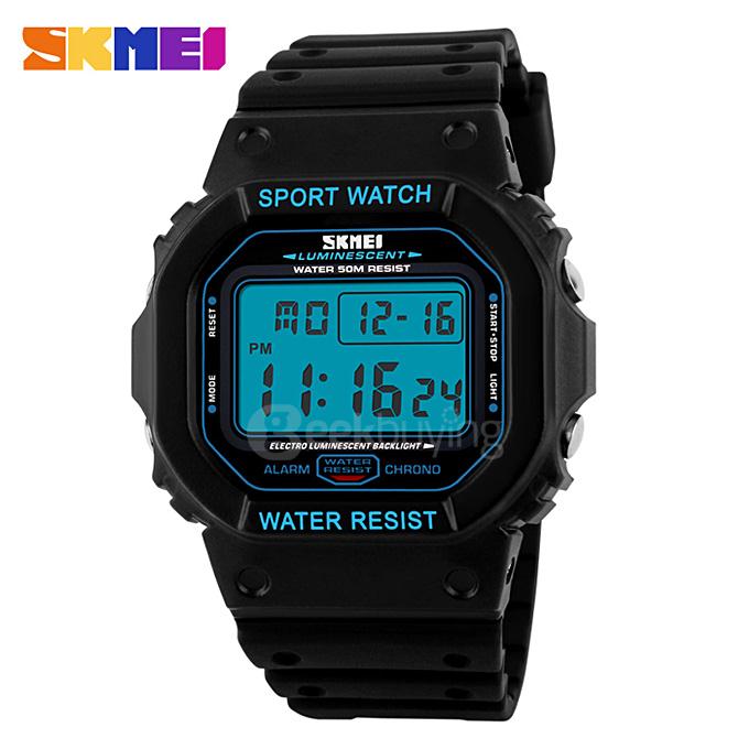 SKMEI 1134 Multifunction LED Digital Electronic Men Military Watch 50M Waterproof Outdoor Sports Wristwatch - Blue