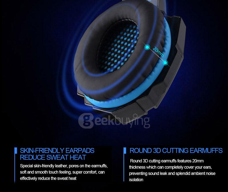 EACH G9000 3.5mm Glaring LED Light Gaming Headset w/ Mic for Laptop Phones PS4 - Blue + Black