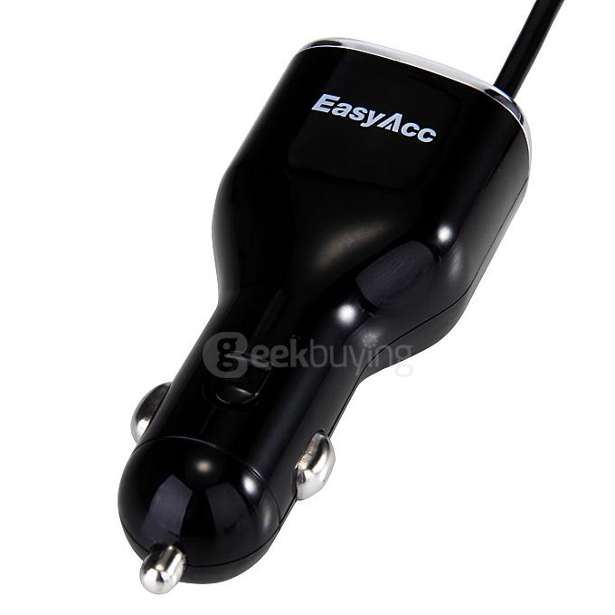 EasyAcc® 25W 5A 3-Port with Coiled Micro USB Cable Car Charger for Samsung Apple Android Smartphones Tablets - Black