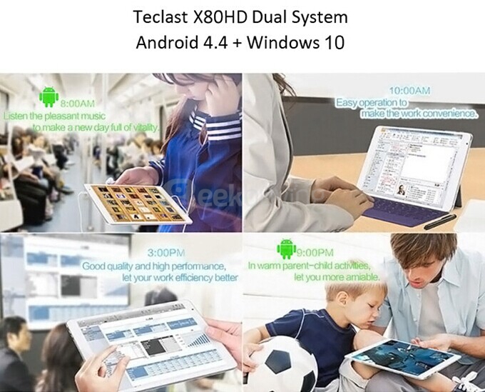 Teclast X80HD Tablet PC 8 inch Dual OS Windows 10 + Android 4.4 Intel Z3735F Quad Core 1.83GHz 2GB/32GB IPS 1280*800 Screen - White