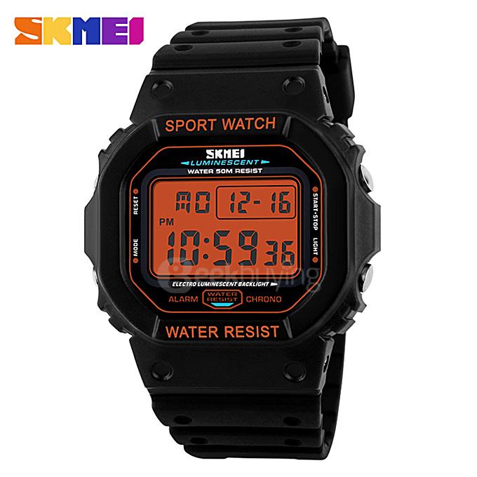 SKMEI 1134 Multifunction LED Digital Electronic Men Military Watch 50M Waterproof Outdoor Sports Wristwatch - Orange
