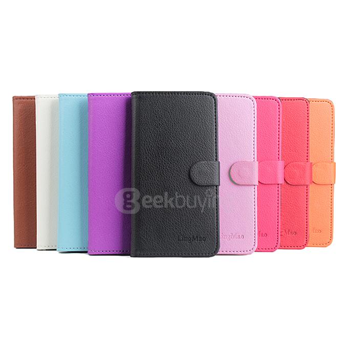 LingMao Protective Hard Cover Flip Stand Leather Case with Card Slots for BUL Quattro Aquaris E6 - Red
