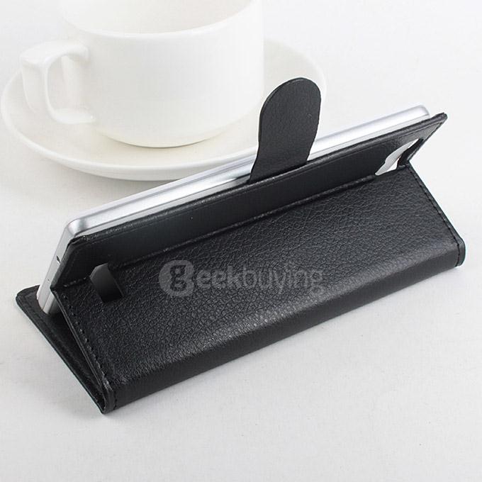 LingMao Protective Hard Cover Flip Stand Leather Case with Card Slots for Micromax Canvas Nitro 2 E311 - Black