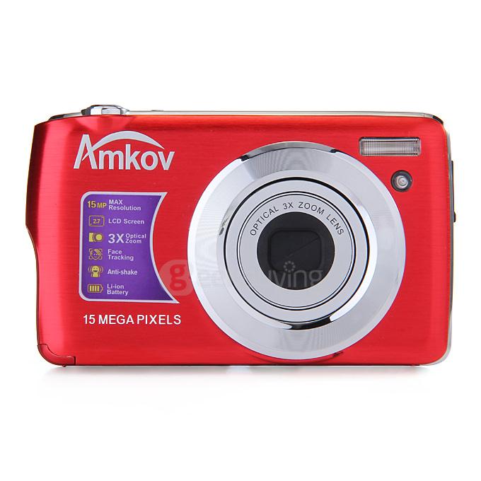 Amkov 2.7inch LCD 15.0MP Digital Camera 4X Digital Zoom AntiShake Smile Capture - Red