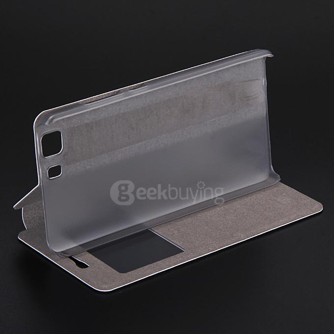 OCUBE Window View Style Protective Hard Cover Flip Stand Leather Cover with Hard Case for DOOGEE X5 / X5 Pro Smartphone - White