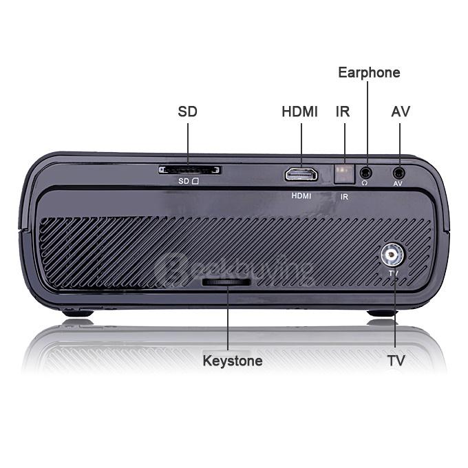 UHAPPY U80 HD Home Projector 800x480 1000LM Multimedia Projector USB/HDMI/TV/DTV/AV/YPBPR/VGA Input -Black