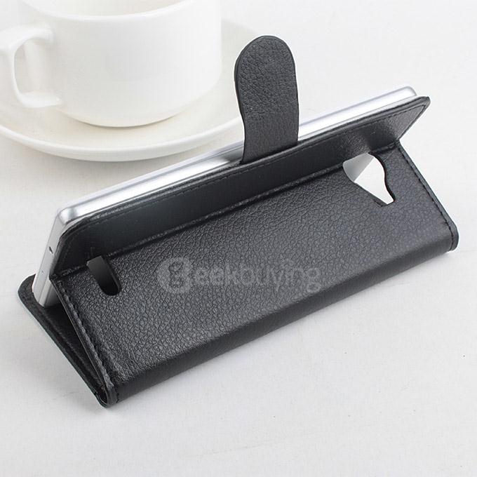LingMao Protective Hard Cover Flip Stand Leather Case with Card Slots for KAZAM TROOPER X5.0 - Black
