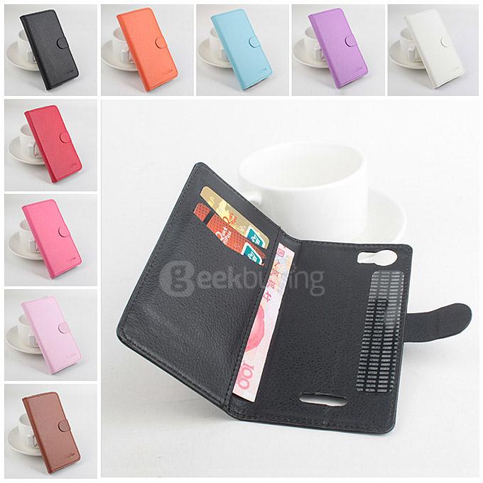 LingMao Protective Hard Cover Flip Stand Leather Case with Card Slots for micromaxUnite 3 Q372 - Black