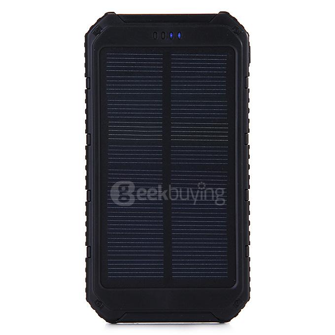 18000mAh Universal Solar Power Panel Charger Dual USB Power Bank for iPhone iPad HTC Lenovo Nokia - Black