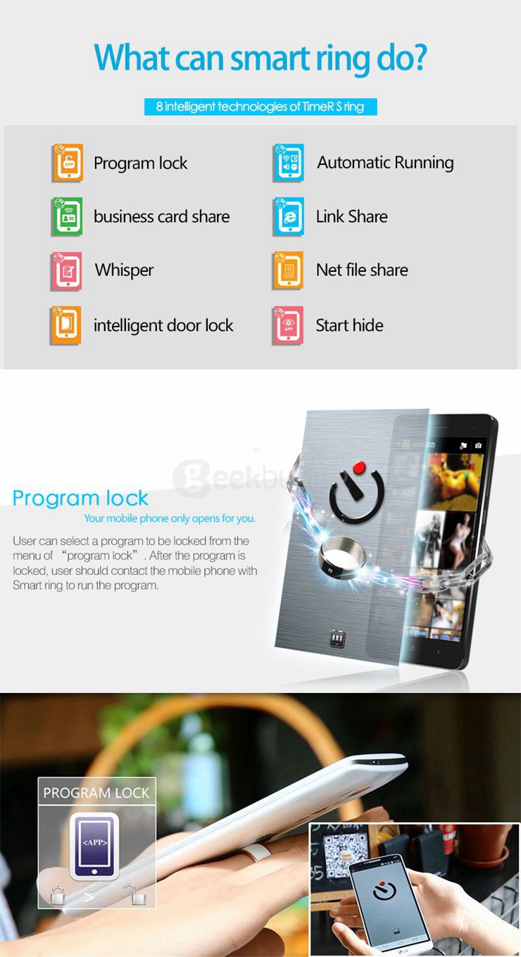 TiMER MJ02 Intelligent Wearable NFC Lord Magic Ring For Android WP System Phones Size 8 - Black