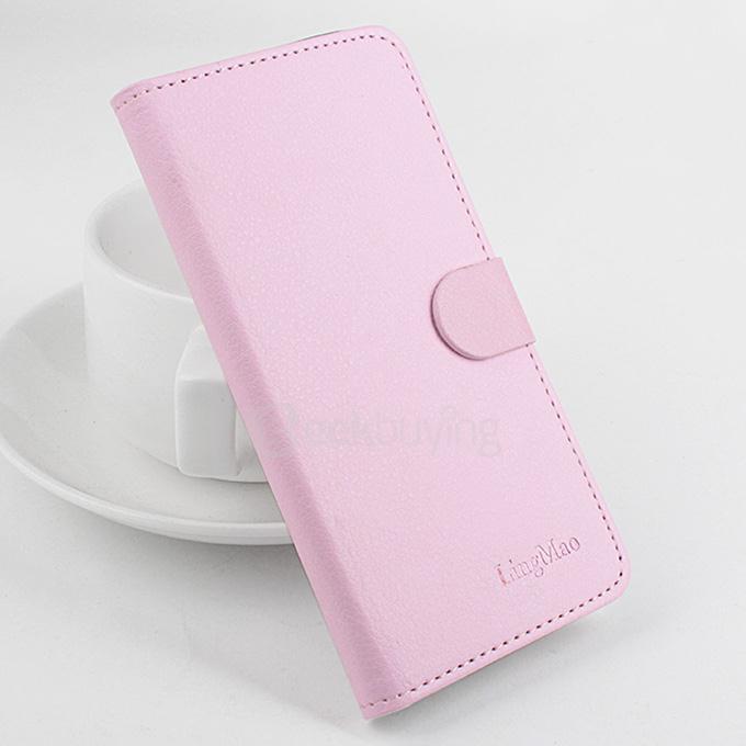 LingMao Protective Hard Cover Flip Stand Leather Case with Card Slots for KAZAM TROOPER X5.0 - Pink