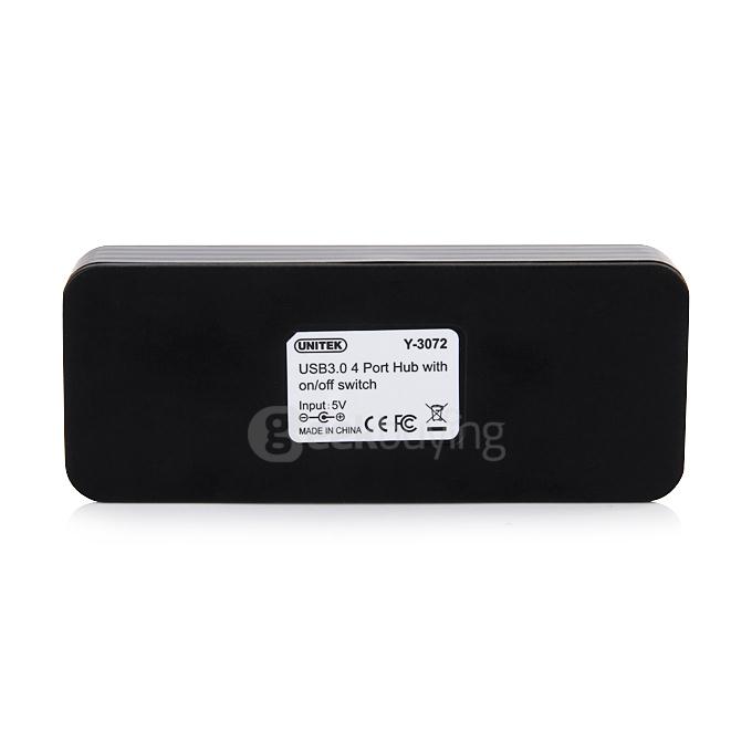 UNITEK Y-3072BK Portable USB3.0 4 Ports USB Hub Fast Charging Sync Data Strip With Switches - Black