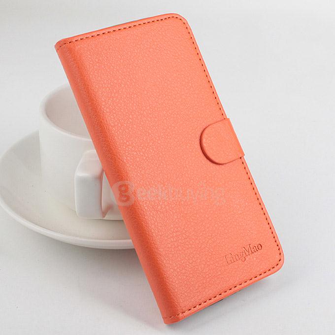 LingMao Protective Hard Cover Flip Stand Leather Case with Card Slots for Vodafone Smart Ultra 6 VF995N - Orange