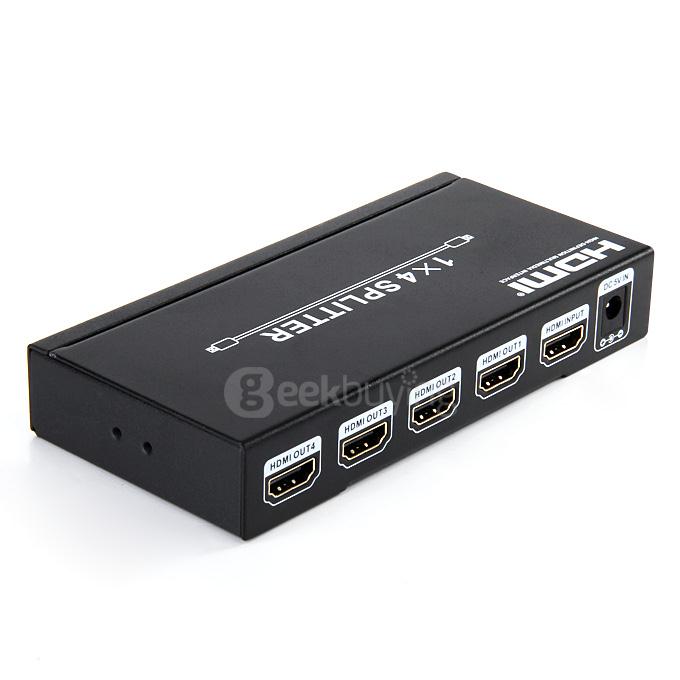 HDV-814 3D UHD 4K*2K HD 1080P 4 Ports HDMI 1.3 Splitter 1x4 HDMI Switcher Video Audio Converter Adapter - Black