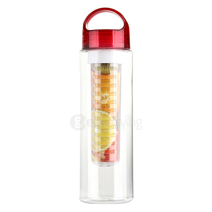 055 700ml Tritan Plastic Sport Water Bottle with Fruit Infuser - Red + Transparent