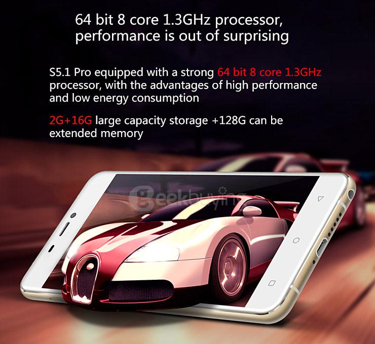 GIONEE S5.1 PRO 5.0inch 4G Android 5.1 2GB 16GB Smartphone MTK6753 64bit Octa Core 1.3GHz 13MP+8MP Fast Charge - White