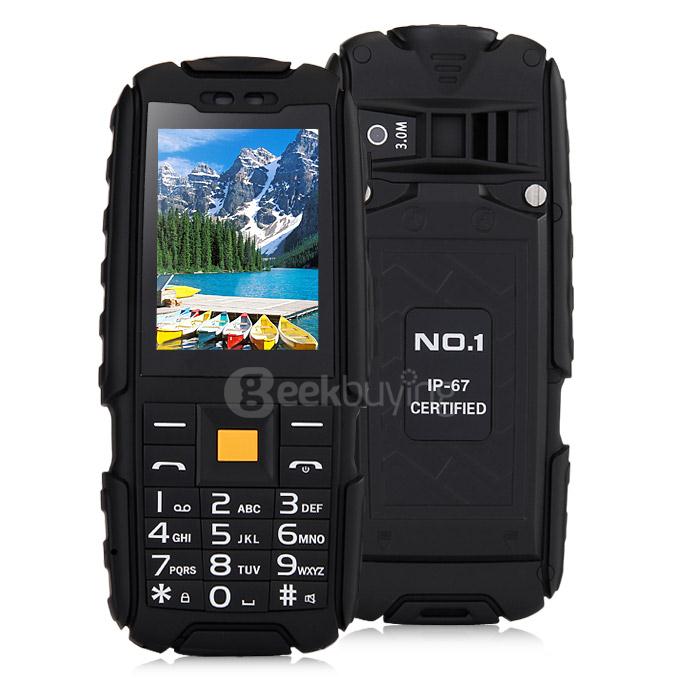 NO.1 A9 4800mAh Battery IP67 Waterproof Phone Dustproof Shockproof Flashlight FM Dual SIM Cards GSM Cell Phone - Black