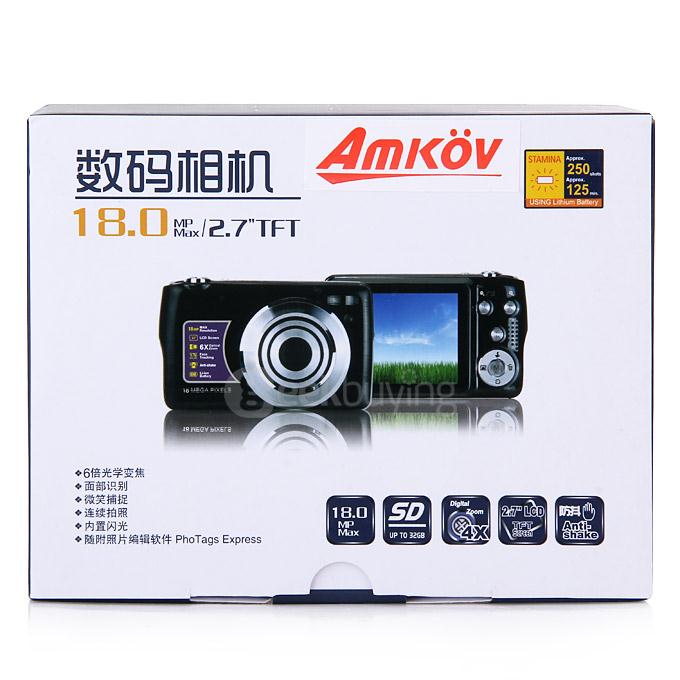 Amkov 2.7inch LCD 15.0MP Digital Camera 4X Digital Zoom AntiShake Smile Capture - Red