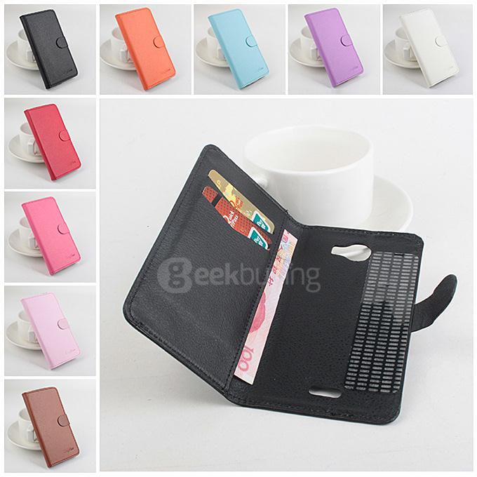 LingMao Protective Hard Cover Flip Stand Leather Case with Card Slots for KAZAM TROOPER X5.0 - Pink