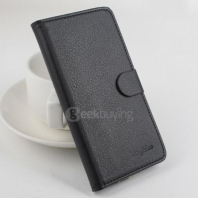 LingMao Protective Hard Cover Flip Stand Leather Case with Card Slots for Vodafone Smart Ultra 6 VF995N - Black