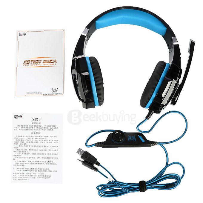 EACH G9000 3.5mm Glaring LED Light Gaming Headset w/ Mic for Laptop Phones PS4 - Blue + Black