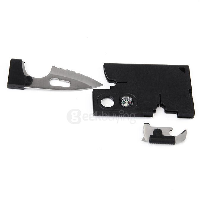 10-In-1 Multitool Card Serrated Knife Tools With Compass Magnifying Screwdriver Tweezers Can Opener