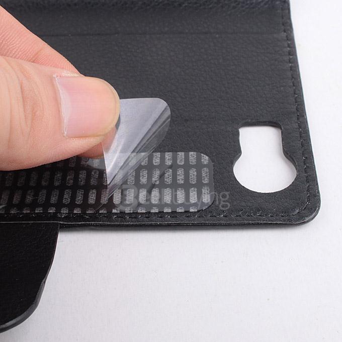 LingMao Protective Hard Cover Flip Stand Leather Case with Card Slots for micromaxUnite 3 Q372 - Black