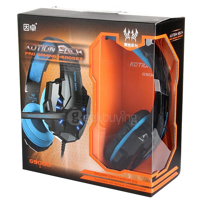 EACH G9000 3.5mm Glaring LED Light Gaming Headset w/ Mic for Laptop Phones PS4 - Blue + Black