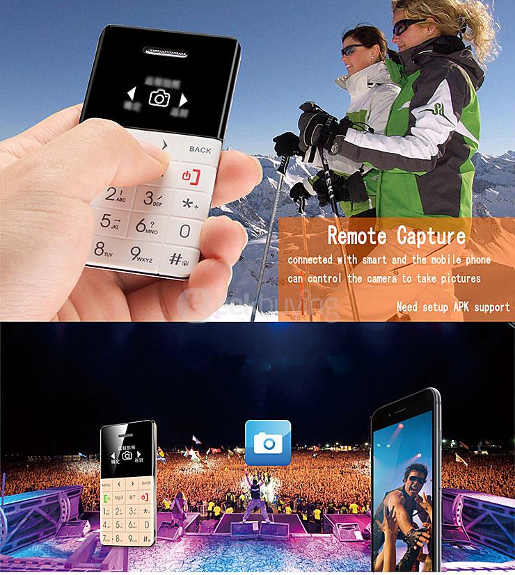 Qmart Q5 Ultra Thin Slim 1.0inch Mini Pocket Card Cell Phone Bluetooth Built-in Battery Anti-lost Remote Capture -White