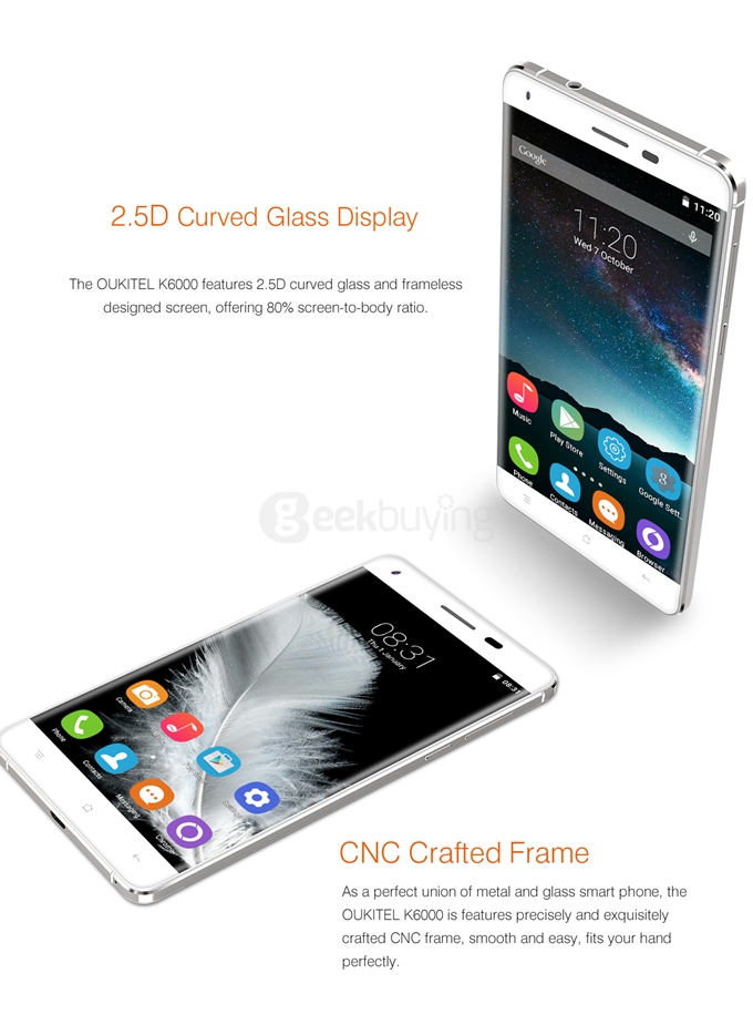 Oukitel K6000 5.5inch IPS HD 4G LTE 6000mAh Android 5.1 Smartphone 64-Bit MT6735 Quad Core 2GB 16GB 13.0MP - Gray