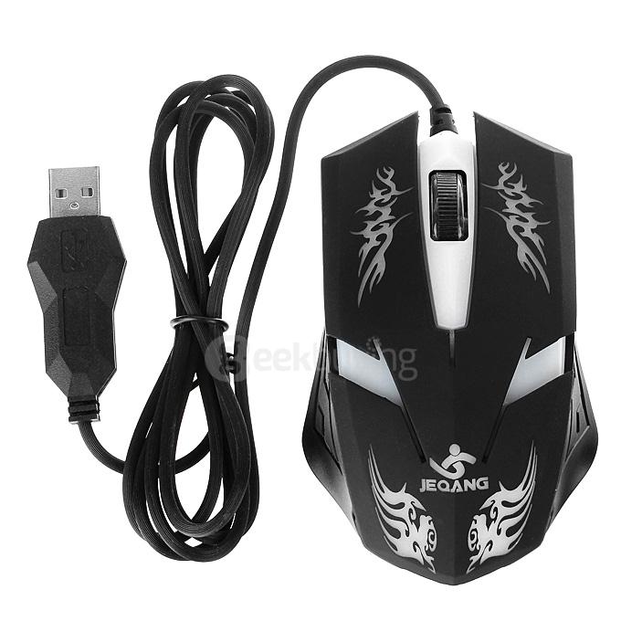 JEQANG JM-063 Professional Wired Opitcal Gaming Mouse 800/1200/1600DPI with Colorful LED Breathing Lights - Black+White