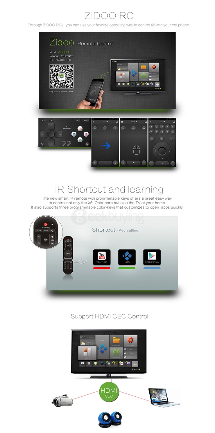 ZIDOO X6 Pro Android 5.1 Lollipop TV Box RK3368 Octa Core Cortex-A53 2G/16G 1000M LAN Dual Band WIF HDMI 2.0 4K*2K H.265 KODI 3D - Silver