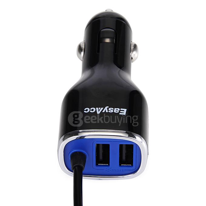 EasyAcc® 25W 5A 3-Port with Coiled Micro USB Cable Car Charger for Samsung Apple Android Smartphones Tablets - Black