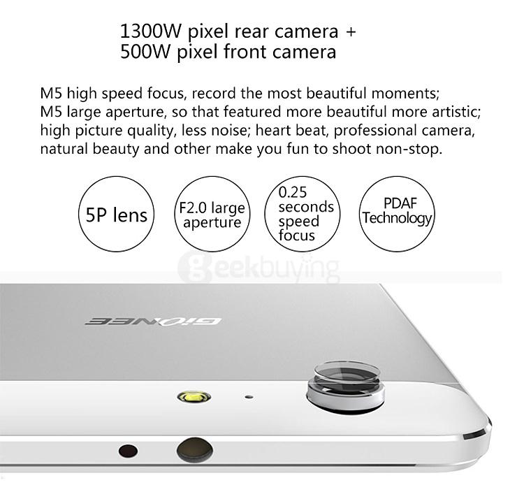 GIONEE M5 5.5inch HD 4G 6020mAh Battery Smartphone Android 5.1 64bit MTK6735 Quad Core 2GB 16GB 13.0MP OTG HiFi - Black