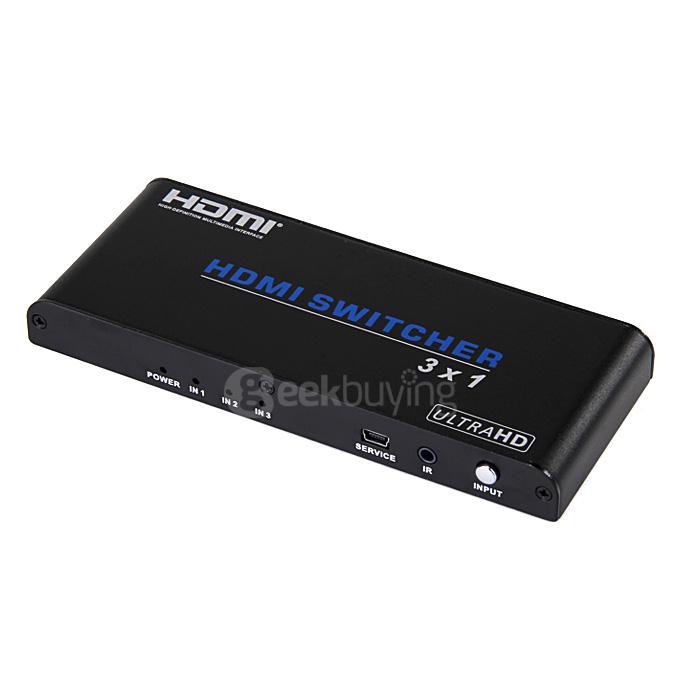HDS-A31 UHD 4K*2K Video HDCP 3D 1080P 3X1 HDMI Switcher HUB Converter Box With IR Remoter Control Support - Black