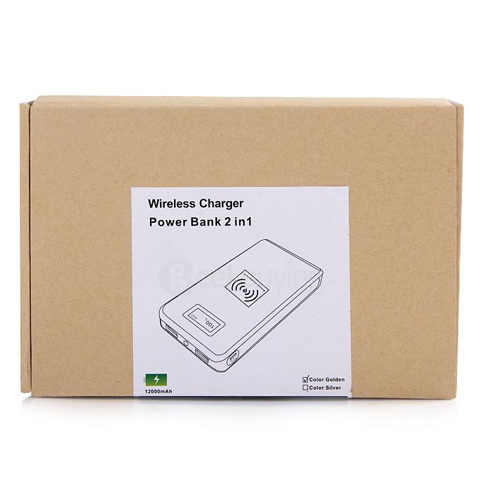 KP-W120 12000mAh Dual USB Qi Wireless Power Bank External Battery Charger w/ LCD Display For iPhone Samsung HTC - Gold