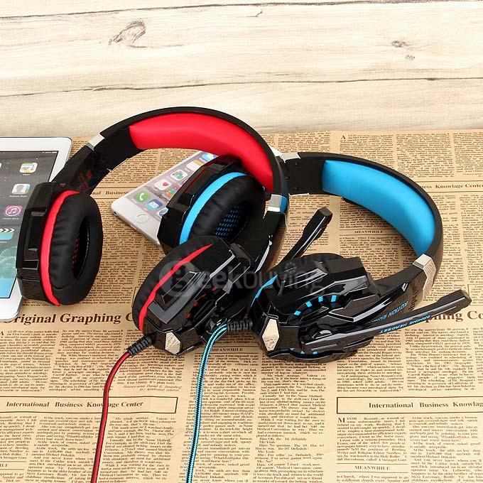 EACH G9000 3.5mm Glaring LED Light Gaming Headset w/ Mic for Laptop Phones PS4 - Blue + Black