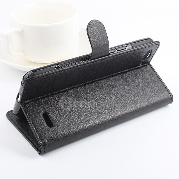 LingMao Protective Hard Cover Flip Stand Leather Case with Card Slots for Vodafone Smart Ultra 6 VF995N - Black