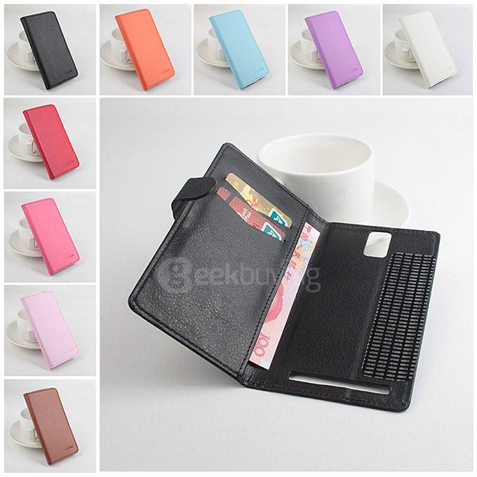 LingMao Protective Hard Cover Flip Stand Leather Case with Card Slots for Mijue M880 - Black